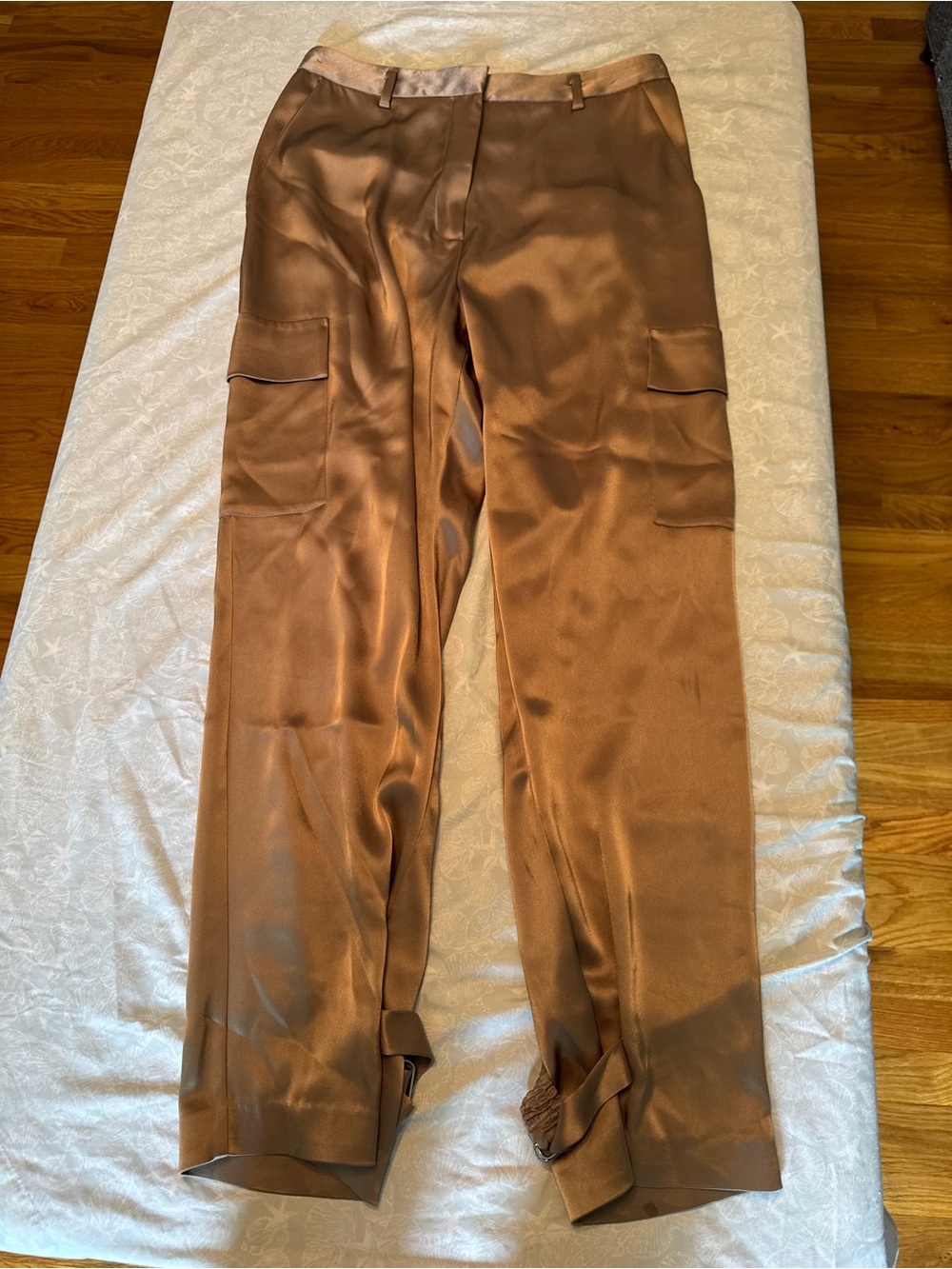 Satin Cargo Trousers in Warm Brown